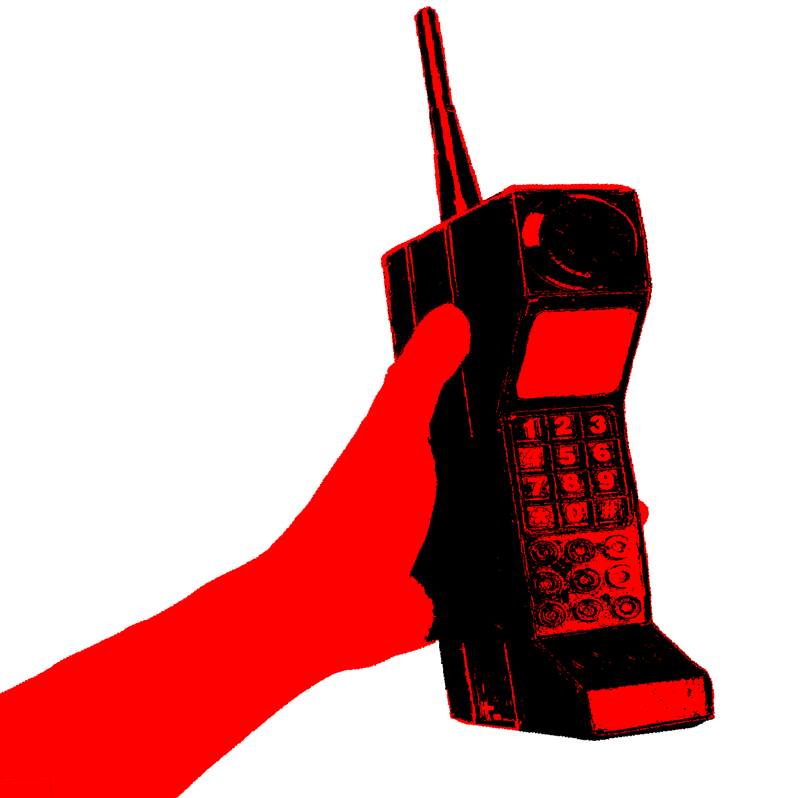 A graphic 1960s esque distorted image of an old brick phone.
